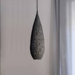 Black/Gray Paper Mache Pendant Lamp. Oblong Shape. Natural Materials. Vegan. Model 12B - thumbnail 2