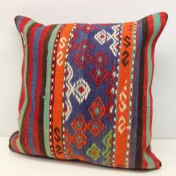 Handmade Turkish Kilim Pillow Cover, Retro Home Decor - 20x20 Inch - thumbnail 3