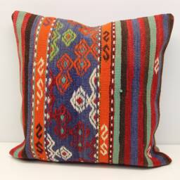 Handmade Turkish Kilim Pillow Cover, Retro Home Decor - 20x20 Inch - thumbnail 2