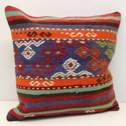 Handmade Turkish Kilim Pillow Cover, Retro Home Decor - 20x20 Inch - thumbnail 1