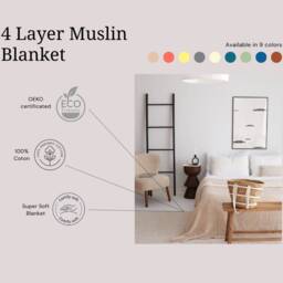 Organic Muslin Bedspread King, Turkish Cotton Blanket, Gauze Bedding Quilt - thumbnail 3