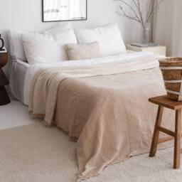 Organic Muslin Bedspread King, Turkish Cotton Blanket, Gauze Bedding Quilt - thumbnail 1