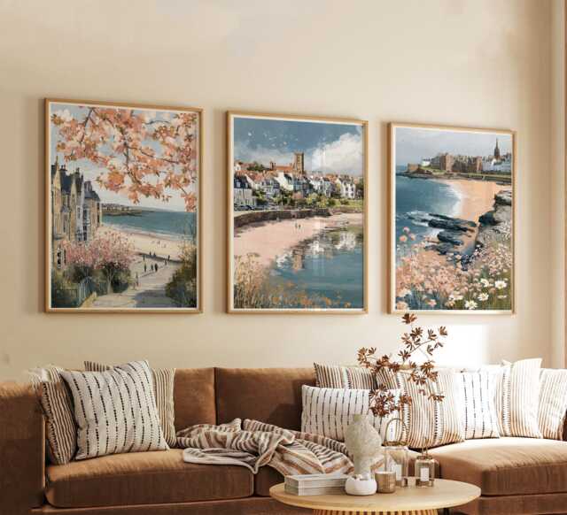 Set Of 3 St Andrews Posters, Scottish Coastal Wall Art, Seaside Print Set, Beach Decor, Modern Travel Artwork, UK Landscape - image 1