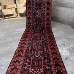 2'11x12'8 Baluchi Runner Rug - Hand-Knotted High Pile Wool Tribal , Oriental Turkmen Floral Design Sophisticated Home Decor Rug - thumbnail 3