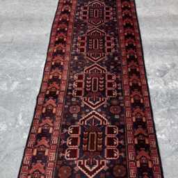 2'11x12'8 Baluchi Runner Rug - Hand-Knotted High Pile Wool Tribal , Oriental Turkmen Floral Design Sophisticated Home Decor Rug - thumbnail 2