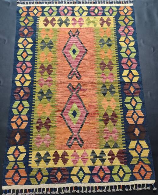 Kilim Rug Heritage, Handmade Artisan Afghan Turkish Aztec Geometric Wool 151x102 cm - image 1