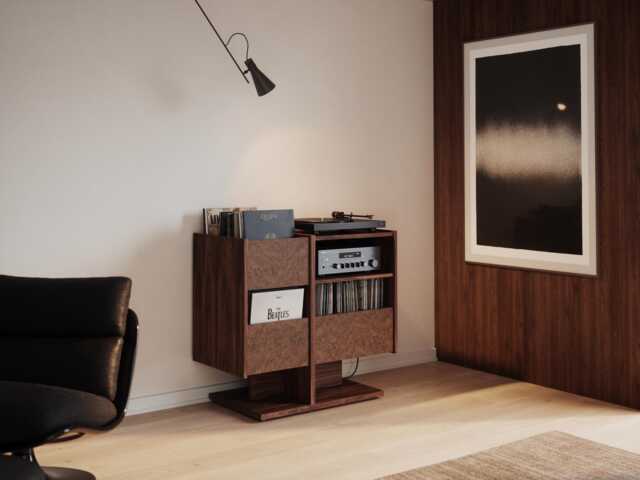 Mid-Century Modern Walnut Record Player Stand With Vinyl Storage - image 1
