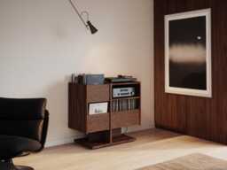 Mid-Century Modern Walnut Record Player Stand With Vinyl Storage - thumbnail 1