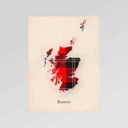 Clan Ramsay Red Scottish Tartan Map - Of Scotland Family Wall Decor, Ready To Hang - thumbnail 2
