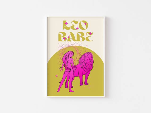 Leo Star Sign Print - Leo Babe, Zodiac Art, Colourful Astrology Poster, Retro Sign, Bright Bold Pastel, Y2K 90's, Funky Groovy Gift - image 1