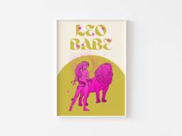 Leo Star Sign Print - Leo Babe, Zodiac Art, Colourful Astrology Poster, Retro Sign, Bright Bold Pastel, Y2K 90's, Funky Groovy Gift - thumbnail 1