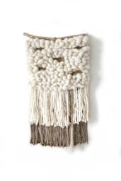 Hand Woven Wool Wall Hanging Rustic Beige Tapestry, Gold Accents
