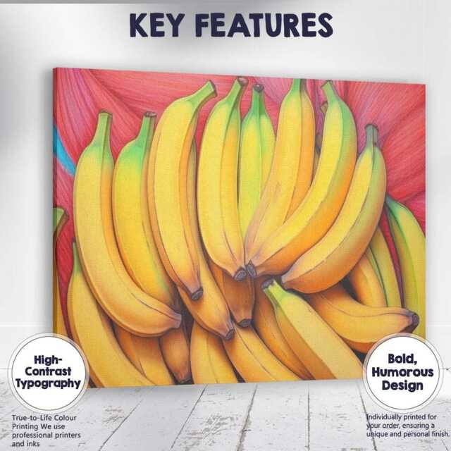 Colourful Ripe Banana Cluster Contemporary Fruit Canvas Wall Art Print Decor Picture Ready To Hang - image 1