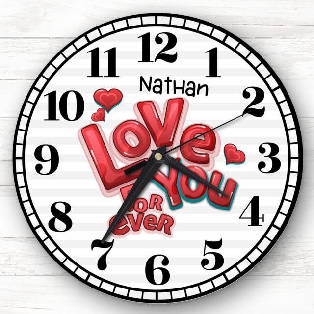 Love You Forever Anniversary Birthday Valentine's Gift Grey Personalised Clock - image 1