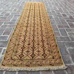 2x9 Beige & Brown Wool Kilim Runner - Handmade Diamond Design Flatweave Rug Long Tribal Hallway Or Entryway Accent Carpet Gift Idea - thumbnail 2