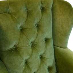 Green Velvet Wingback Chair - Buttoned Armchair in Dolce Leaf British Handmade Accent - thumbnail 3