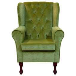 Green Velvet Wingback Chair - Buttoned Armchair in Dolce Leaf British Handmade Accent - thumbnail 2