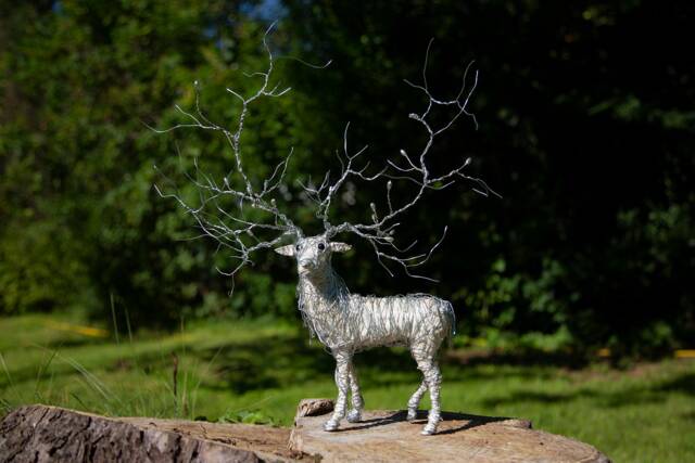 Deer Sculpture, Decor, Home Gift, Wire Art, Christmas Animal Figurine, Collector Gift - image 1