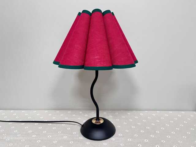 Handmade Red Lampshade Table Lamp Green Trim, Bedside Light - image 1