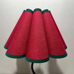 Handmade Red Lampshade Table Lamp Green Trim, Bedside Light - thumbnail 3