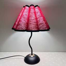 Handmade Red Lampshade Table Lamp Green Trim, Bedside Light - thumbnail 4