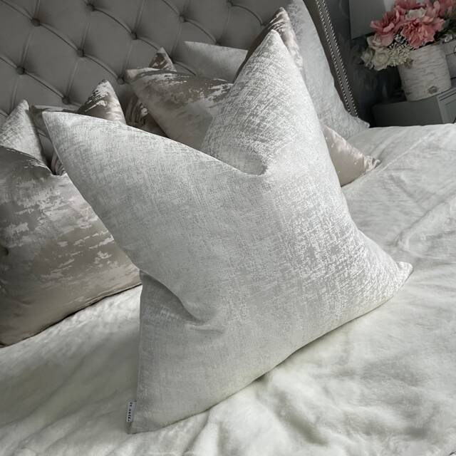 Elegant Amelie White-Silver Shimmer Pillow Cover Luxury Cushion For Sofa, Bed, Euro Sizes 16-26 Inches - image 1