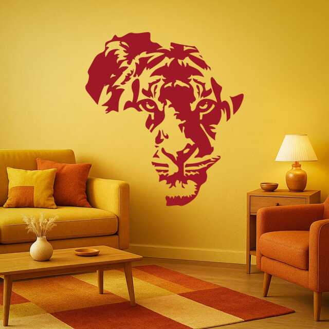 Lion Face Wall Decal Africa Map Vinyl Silhouette, Safari Nursery Decor 2011Di - image 1