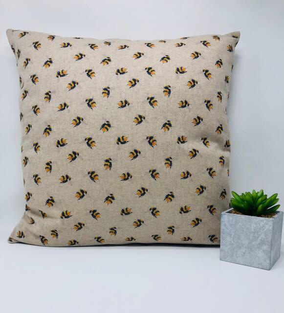 Bee Cushion, Cushion Cover, Small Bumble Bee, Neutral Yellow & Black Duck Feather, Gift For Her, Letterbox - image 1