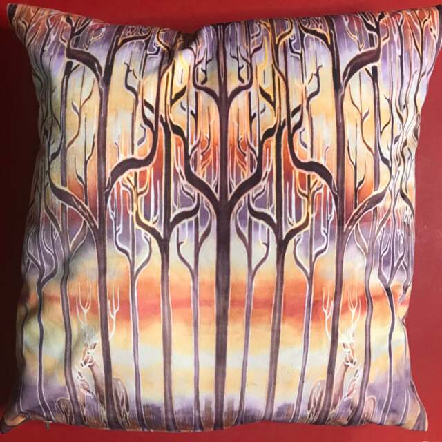 Golden Caramel Chocolate Deco Trees & Deer Cushion - Sale Half Price Sofa Settee Decorative Accent Pillow - image 1