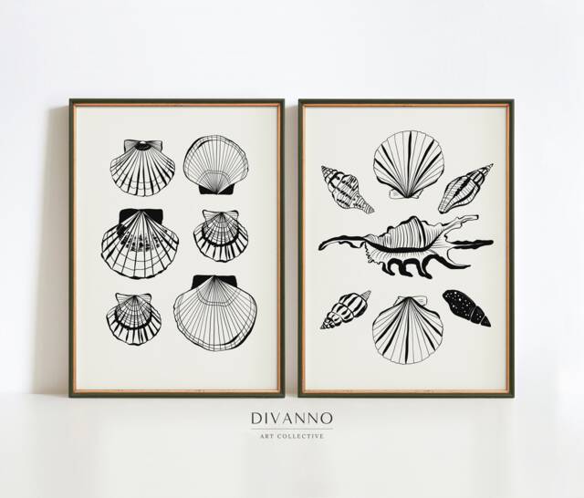 Ocean Set Of 2 Prints, Marine Gallery Wall Art, Sea Shells Minimalist Decor, Modern Aesthetic Collection, Beach House Gift Idea, Printable - image 1