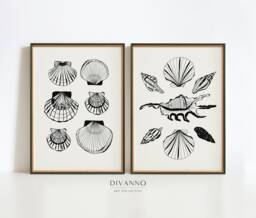 Ocean Set Of 2 Prints, Marine Gallery Wall Art, Sea Shells Minimalist Decor, Modern Aesthetic Collection, Beach House Gift Idea, Printable - thumbnail 1