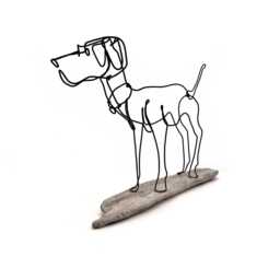 Handcrafted Basset Hound Wire Sculpture On Driftwood Base - thumbnail 3