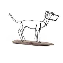 Handcrafted Basset Hound Wire Sculpture On Driftwood Base - thumbnail 2