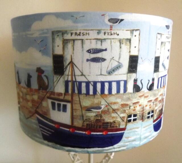 Cat & Dog Harbour Lampshade Seesaide Nautical Decoupage Lightshade Fatta Da Mamma - image 1