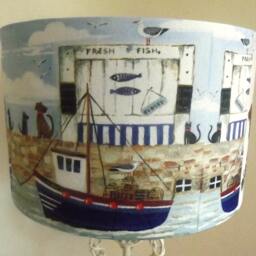 Cat & Dog Harbour Lampshade Seesaide Nautical Decoupage Lightshade Fatta Da Mamma - thumbnail 2