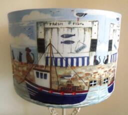 Cat & Dog Harbour Lampshade Seesaide Nautical Decoupage Lightshade Fatta Da Mamma - thumbnail 1
