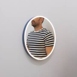 Orbis??? Front Illuminated Contemporary Round Mirror With Blue Frame, Xl - thumbnail 3