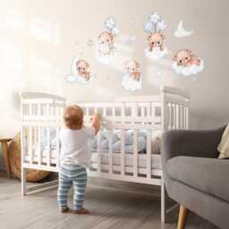 Teddy Bears in The Sky Wall Stickers For Kids Room, Gray Baby Room Decor, Animals Decal Children's Self Adhesive - thumbnail 1
