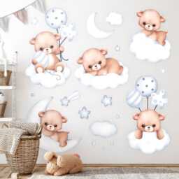 Teddy Bears in The Sky Wall Stickers For Kids Room, Gray Baby Room Decor, Animals Decal Children's Self Adhesive - thumbnail 2