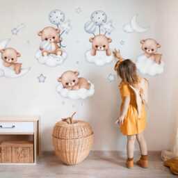 Teddy Bears in The Sky Wall Stickers For Kids Room, Gray Baby Room Decor, Animals Decal Children's Self Adhesive - thumbnail 3