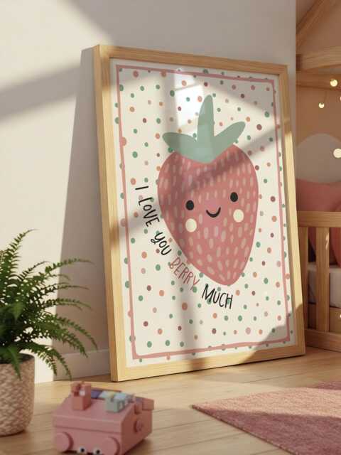 You Are So Loved Print, Strawberry, Girls Nursery Gift For Baby Girl, Toddler Bedroom, Bedroom Decor, Wall Art, Muted - image 1