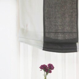 Dark Grey & White Two-Tone Natural Linen Relaxed Roman Shade, Cl1010 - thumbnail 3