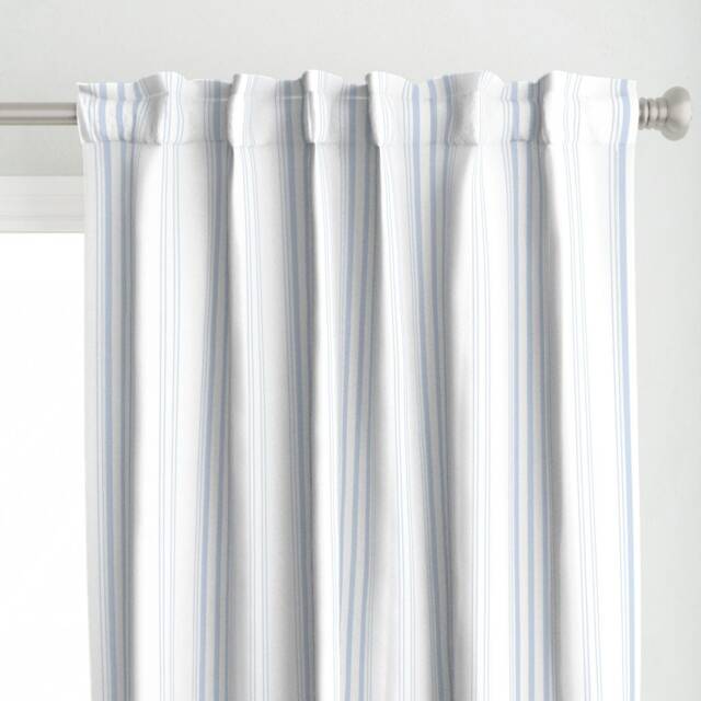 Vintage Stripe Curtain Panel - French Ticking Traditional Coastal Custom Lars in Pale Blueberry By Lilyoake - image 1
