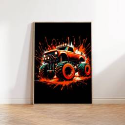 Vibrant Monster Truck Print Set - Boys Bedroom Artwork - Of 3 Posters Car Wall Art Kids Room Home Decor Trucks Picture Poster - thumbnail 2