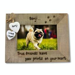 Dog Cat Loss Photo Frame Paw Prints On Your Heart - Personalised Driftwood Picture 6x4 - thumbnail 1