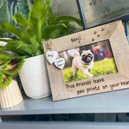 Dog Cat Loss Photo Frame Paw Prints On Your Heart - Personalised Driftwood Picture 6x4 - thumbnail 2