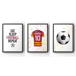 Set Of 3 Football Wall Art Prints Personalised Boys Bedroom Decor, Kids Shirt Name Print - thumbnail 4