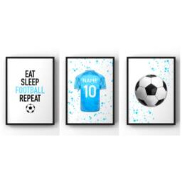 Set Of 3 Football Wall Art Prints Personalised Boys Bedroom Decor, Kids Shirt Name Print - thumbnail 1