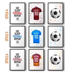 Set Of 3 Football Wall Art Prints Personalised Boys Bedroom Decor, Kids Shirt Name Print - thumbnail 3