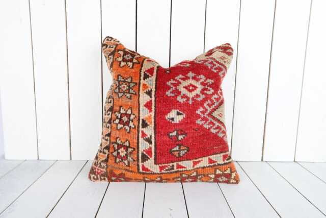 Vintage Turkish Kilim Pillow Bohemian Cushion Cover - 16x16 - image 1